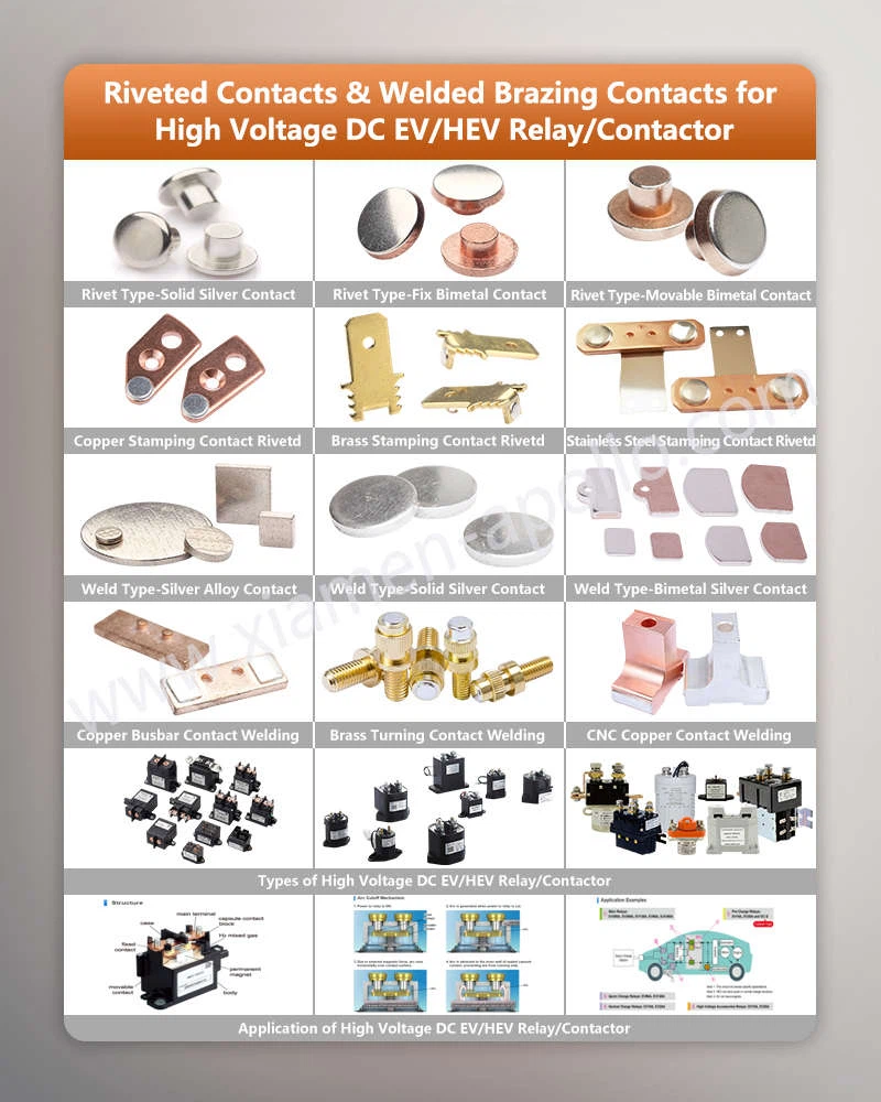 Riveted Contacts Welded Brazing Contacts for High Voltage DC EVHEV RelayContactor Riveted Contacts Welded Brazing Contacts for High Voltage DC EVHEV RelayContactor